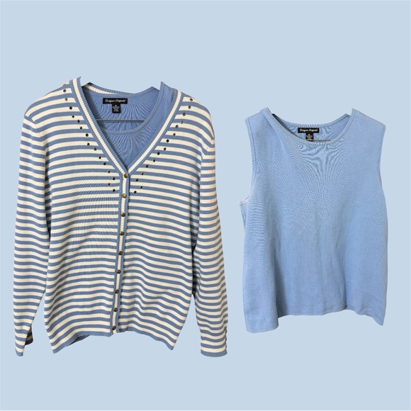 Designers Originals Sweaters - Designers Originals XL Light Blue and White V-Neck Sweater Set